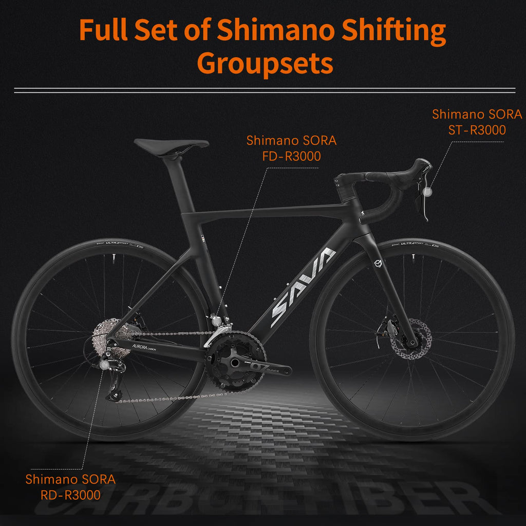 SAVADECK Carbon Disc Road Bike, Integrated Design Racing Bicycle Carbon Frame Carbon Fork with Shimano SORA R3000 Derailleur System 18 Speed Disc Brake Road Bike for Men or Women(White,56cm)