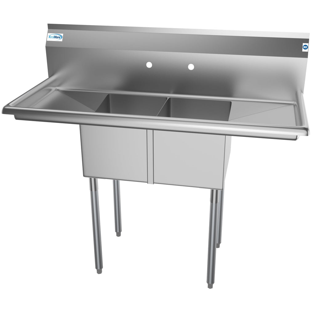 48 in. Two Compartment Stainless Steel Commercial Sink with 2 Drainboards, Bowl Size 12"x 16"x 10"