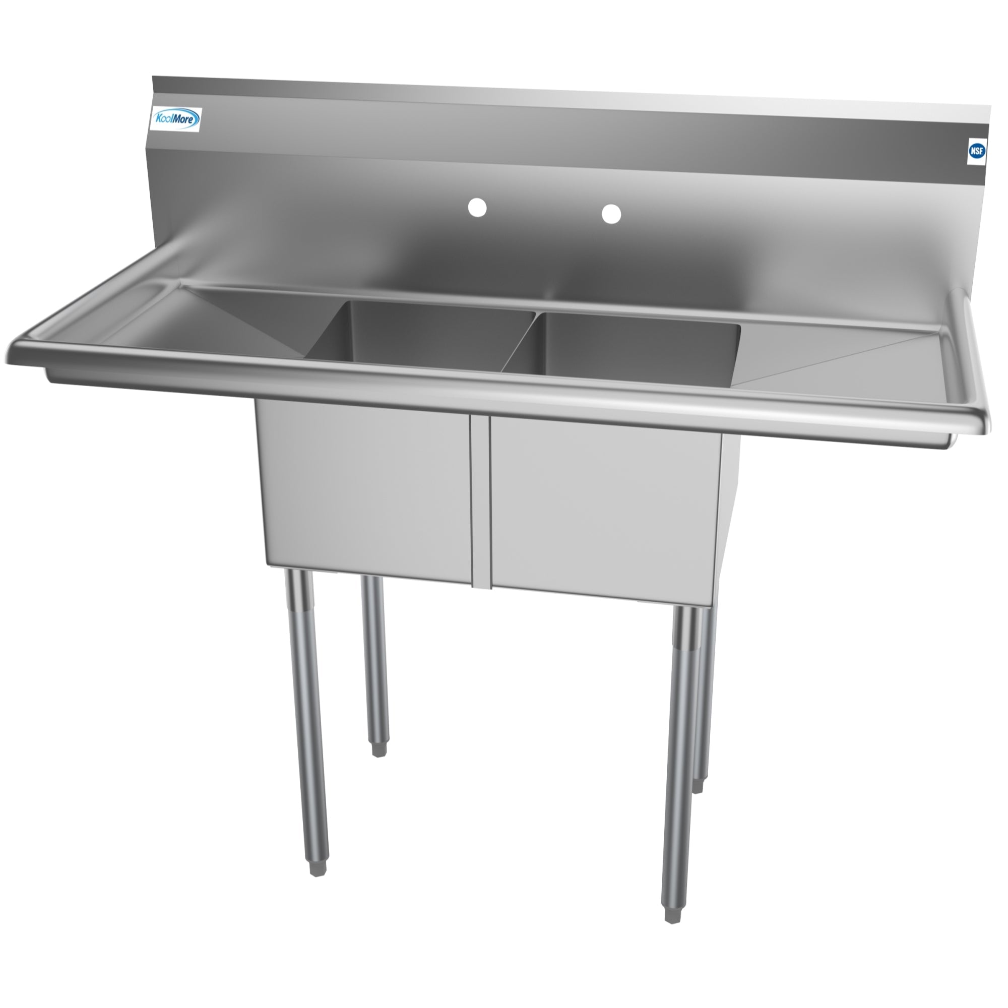 48 in. Two Compartment Stainless Steel Commercial Sink with 2 Drainboards, Bowl Size 12"x 16"x 10"