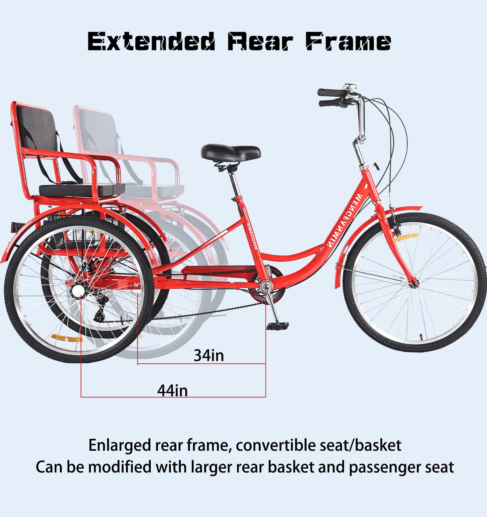 DONGSHAN Tricycle Adult Folding Bicycle Comfortable seat 3 Wheel Bicycle Rear Enlarged Vegetable Basket Double Chain 24in for Parents and Children Maximum Load 550lbs (24in-7speed-red)