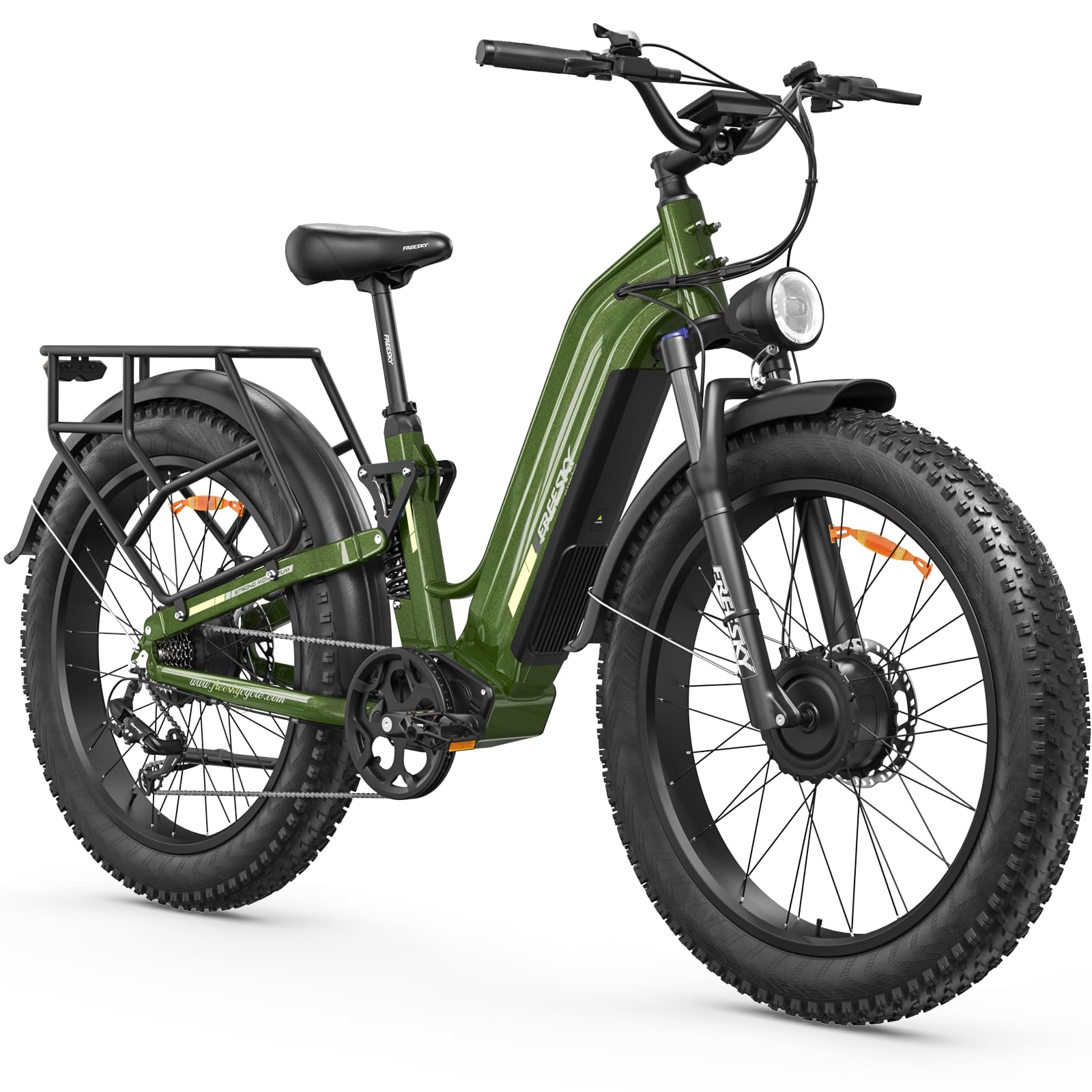 FREESKY Dual Motor Electric Bike for Adults 3500W Fast Ebike 105Miles Long Range 48V 25A Electric Mountain Bike 34MPH Dirt E Bike 26'' Fat Tire Full Suspension Green