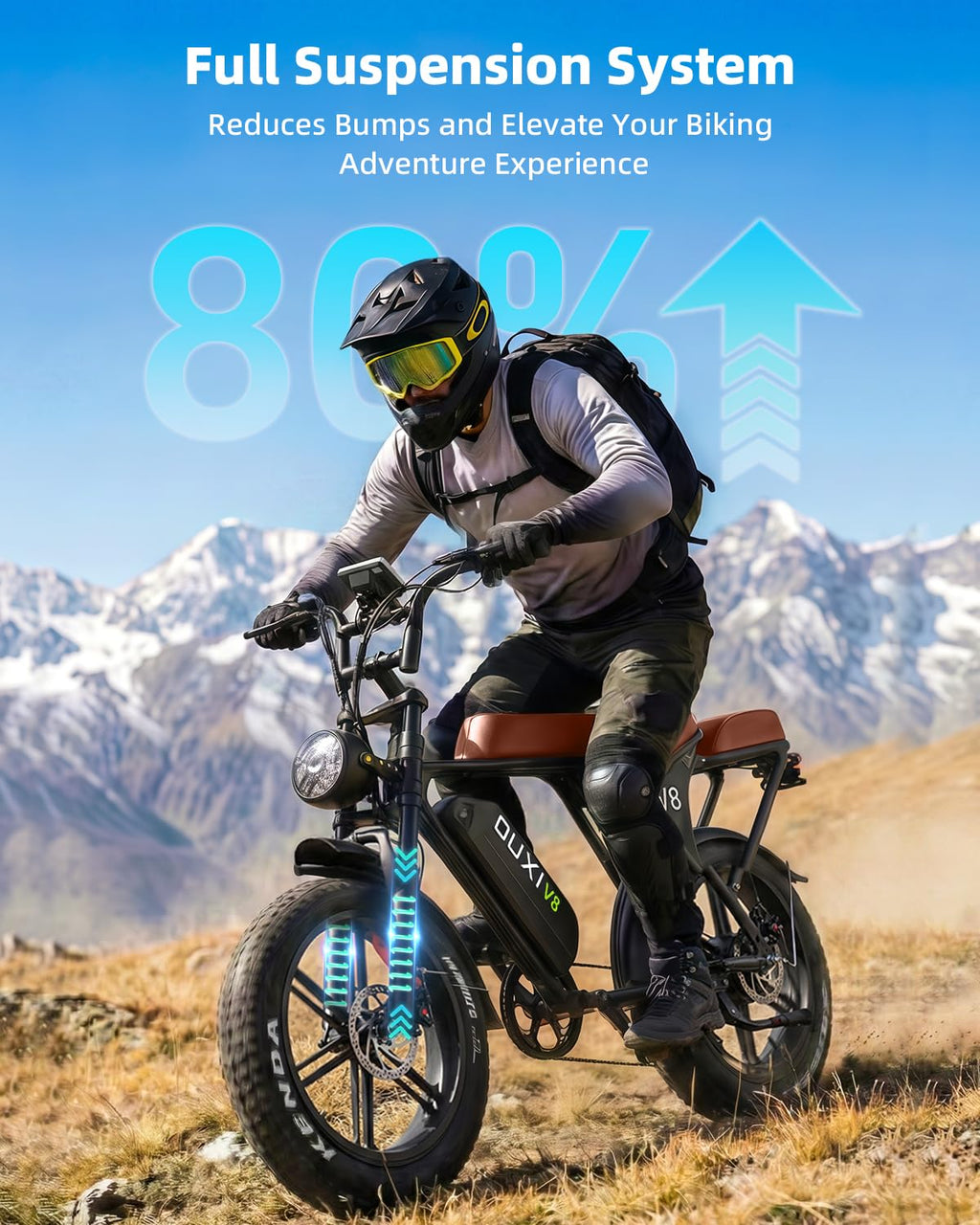OUXI V8 Electric Bike for Adults, Ebike with15.6 AH Removable Battery Max 60Miles, 20" Electric Dirt Bike Dual Disc Brakes, 7-Speed Gear, Electric Motorcycle for Commuting & Off-Road