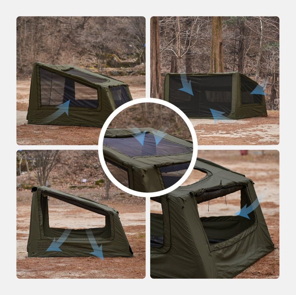 CAMVIL 2025 Upgraded Box 4P Inflatable Camping Tent, 4 Season Blow Up Tent with Pumb, Easy Setup No Assembly Needed Luxury Glamping Tent (Green)