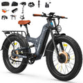 FREESKY 4000W Dual Motor Electric Bike for Adults, 48V 30AH Battery 120Miles Range, 40+MPH AWD Fast E-Bike, 26" Fat Tire Full Suspension Off-Road Mountain E Bike, Blue Grey, with Cycling Kits