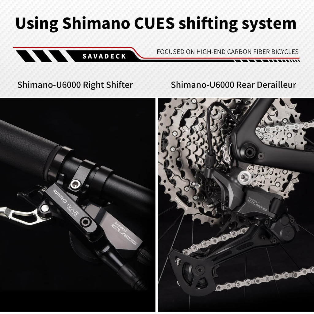 SAVADECK Carbon Gravel Bike - T800 Carbon Frame & Fork | Shimano U6000 11-Speed Groupset | Hydraulic Disc Brakes | 700CX40mm All-Terrain Tires | Men & Women Road/Off-Road Bicycle (Black, 55cm)