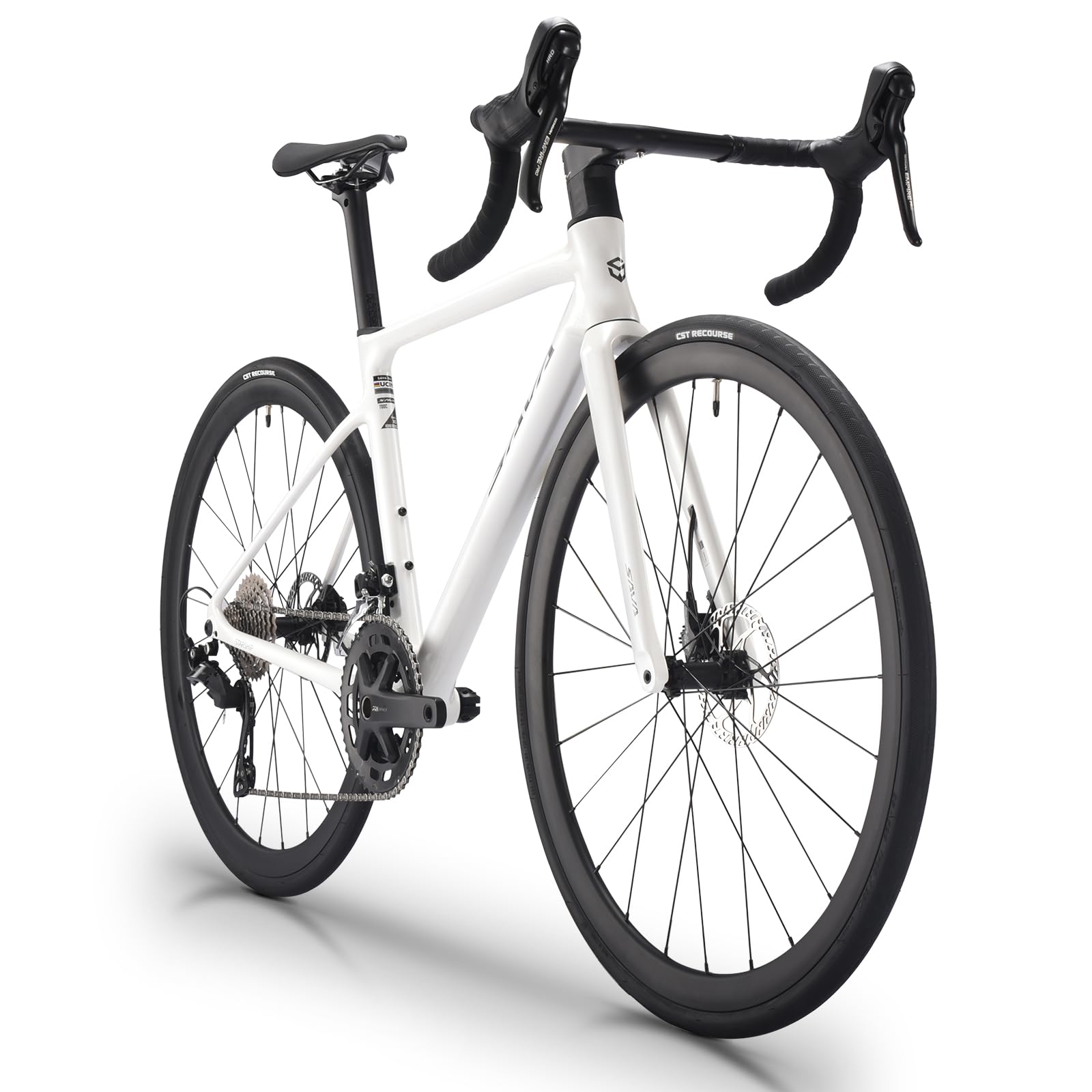 SAVADECK Carbon Fiber Lightweight Road Bike – Full Carbon Frame, Fork, Handlebar & Seatpost, Hydraulic Disc Brake with Shimano 105 R7100 24-Speed Drivetrain – Racing Bicycle for Adults(White,56cm)