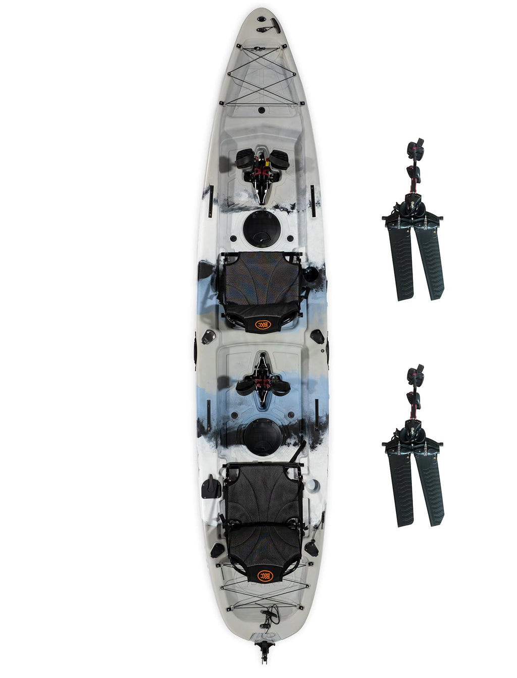 Upgraded Brooklyn 13.5 Tandem Pedal Kayak by BKC, 2 Person Sit-On-Top Pedal Drive Kayak, 680 lb Capacity, Dual Flipper Pedals, Rudder Steering, for Fishing & Touring (Storm Surge)