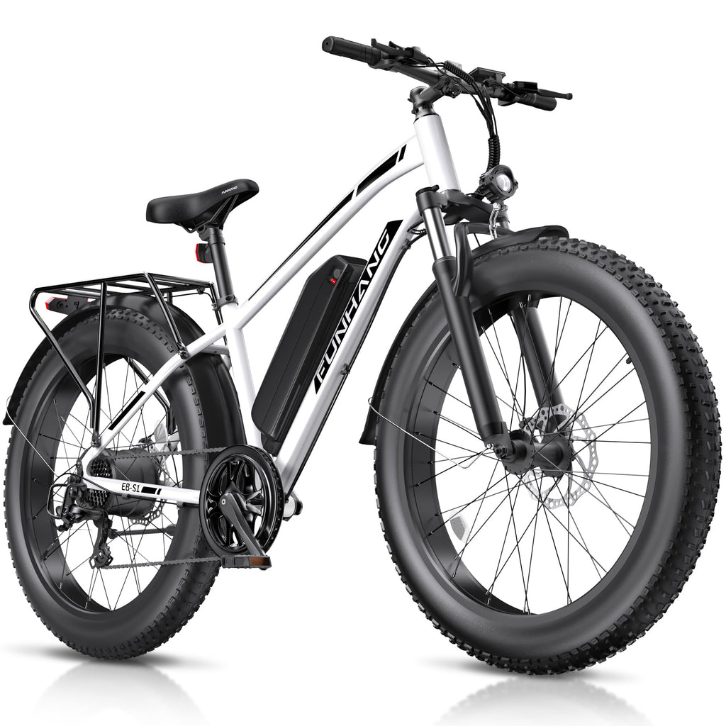 Funhang Electric Bike for Adults, 1000W Peak Ebike, 20MPH 60Miles Electric Mountain Bike, 26" Fat Tire Electric Bicycle with 48V 13AH Battery, Front Suspension,7 Speed, Rear Rack, UL 2849 Certified