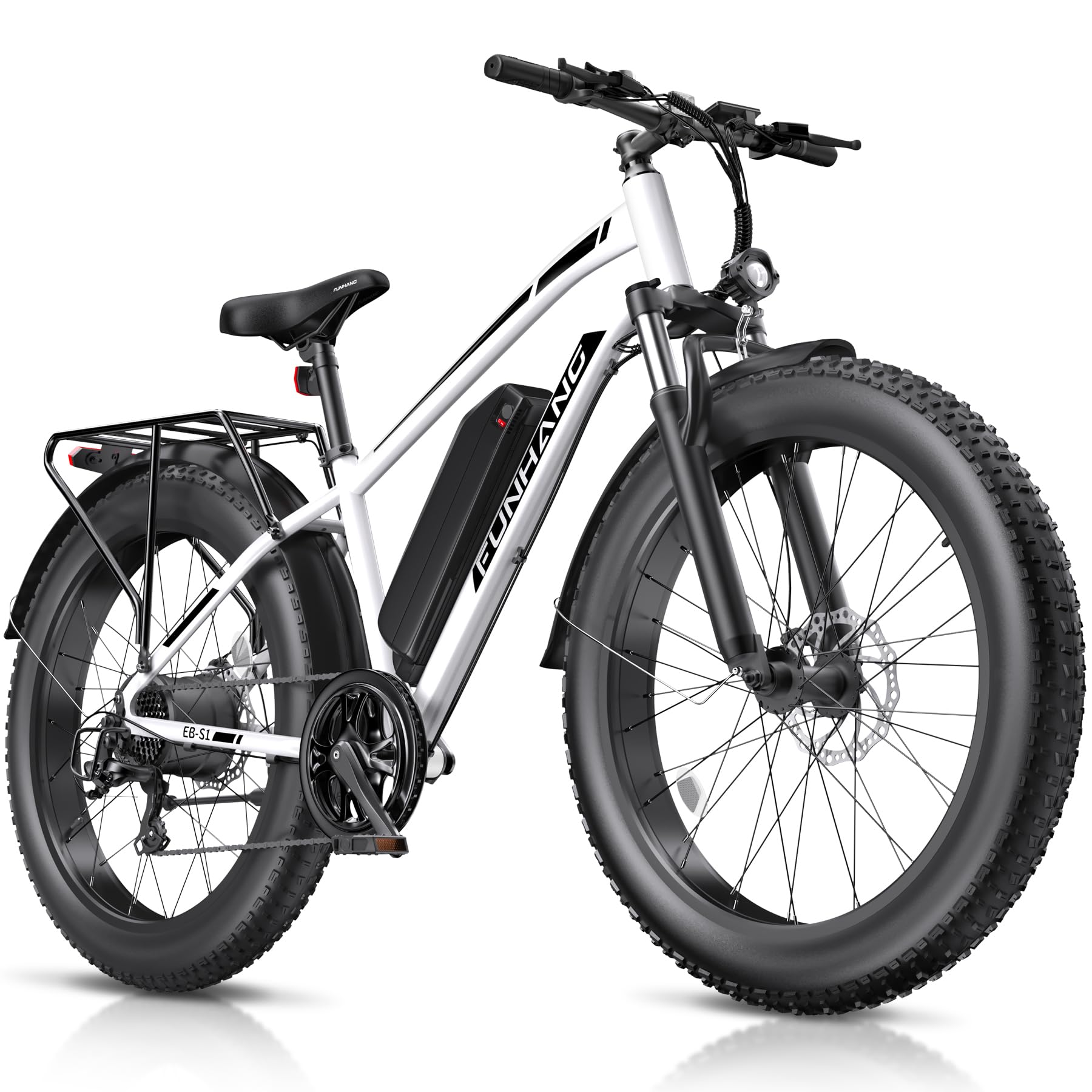 Funhang Electric Bike for Adults, 1000W Peak Ebike, 20MPH 60Miles Electric Mountain Bike, 26" Fat Tire Electric Bicycle with 48V 13AH Battery, Front Suspension,7 Speed, Rear Rack, UL 2849 Certified