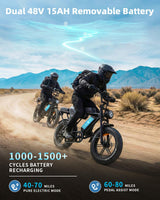 OUXI V8 Max Electric Bike for Adults, Electric Mountain Bike with Dual 48V 15Ah Removable Larger Battery, Peak 1000W Motor Adult Electric Bicycles, 20''x 4.0 Fat Tire E Bike, Hydraulic Brakes