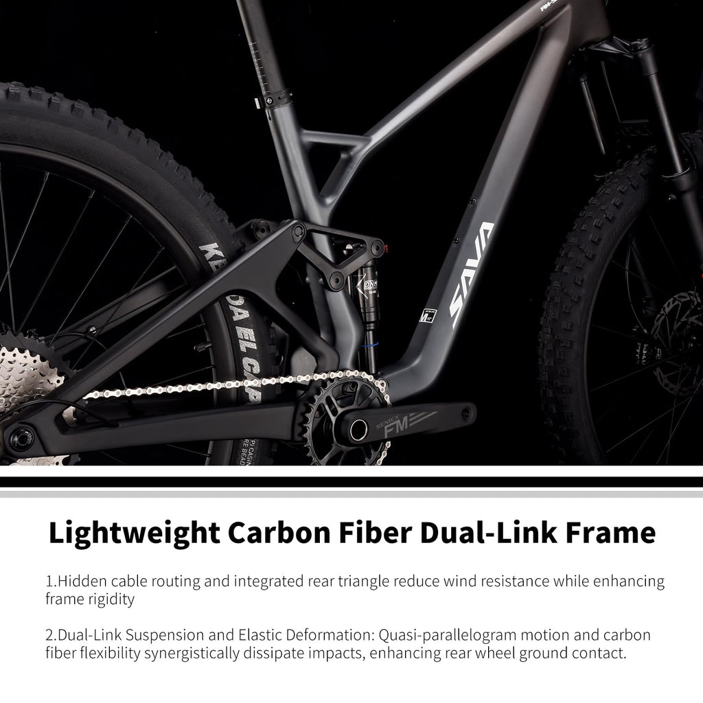 SAVADECK Carbon Fiber Soft Tail Mountain Bike All Terrain Suspension Off-Road Fox Front Fork and Adult Racing, Firepower Orange-M6100-12 Speed (Red, 29 * 19)