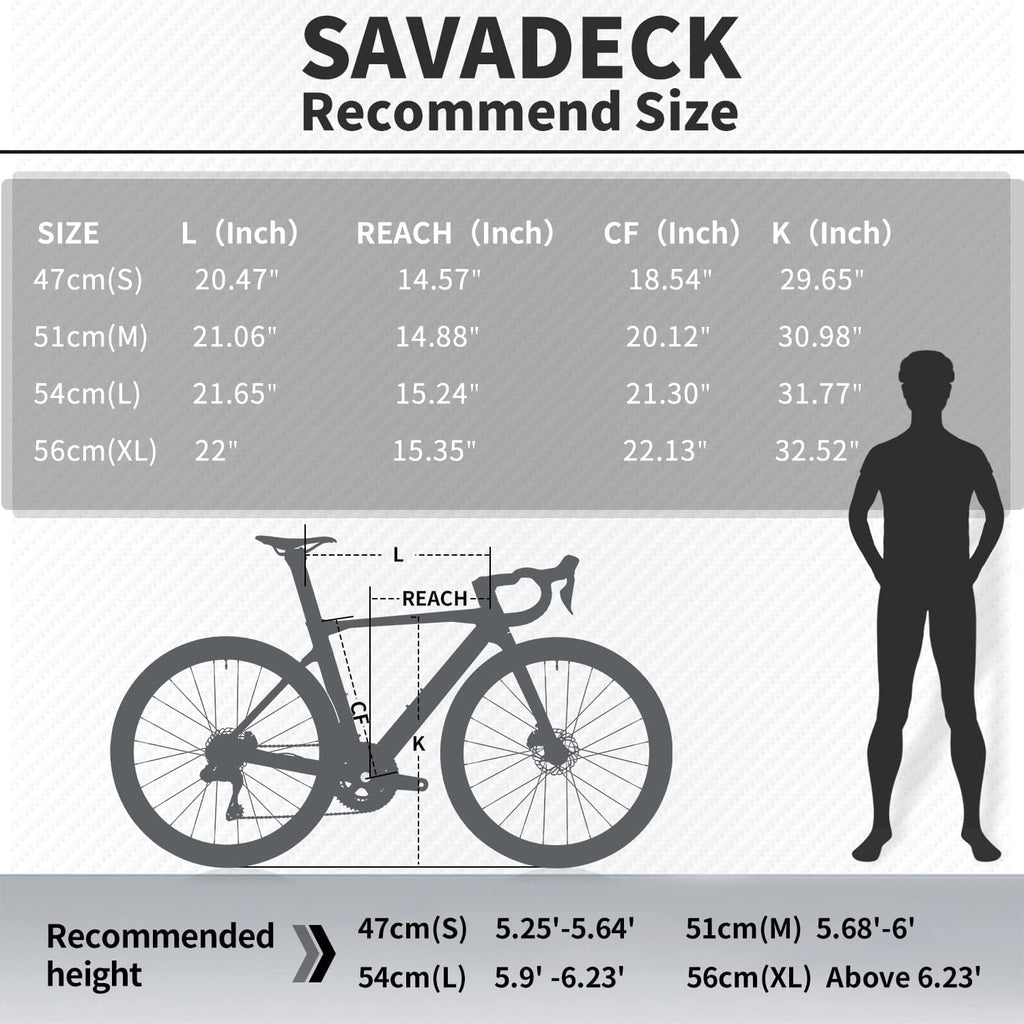 SAVADECK Carbon Fiber Road Bike, Hydraulic Oil Disc Bike with Carbon Fiber Frame and Wheelset, Lightweight Full Carbon Racing Bicycle with Shimano R7120 24S Shift Set for Adults(Black,47cm)
