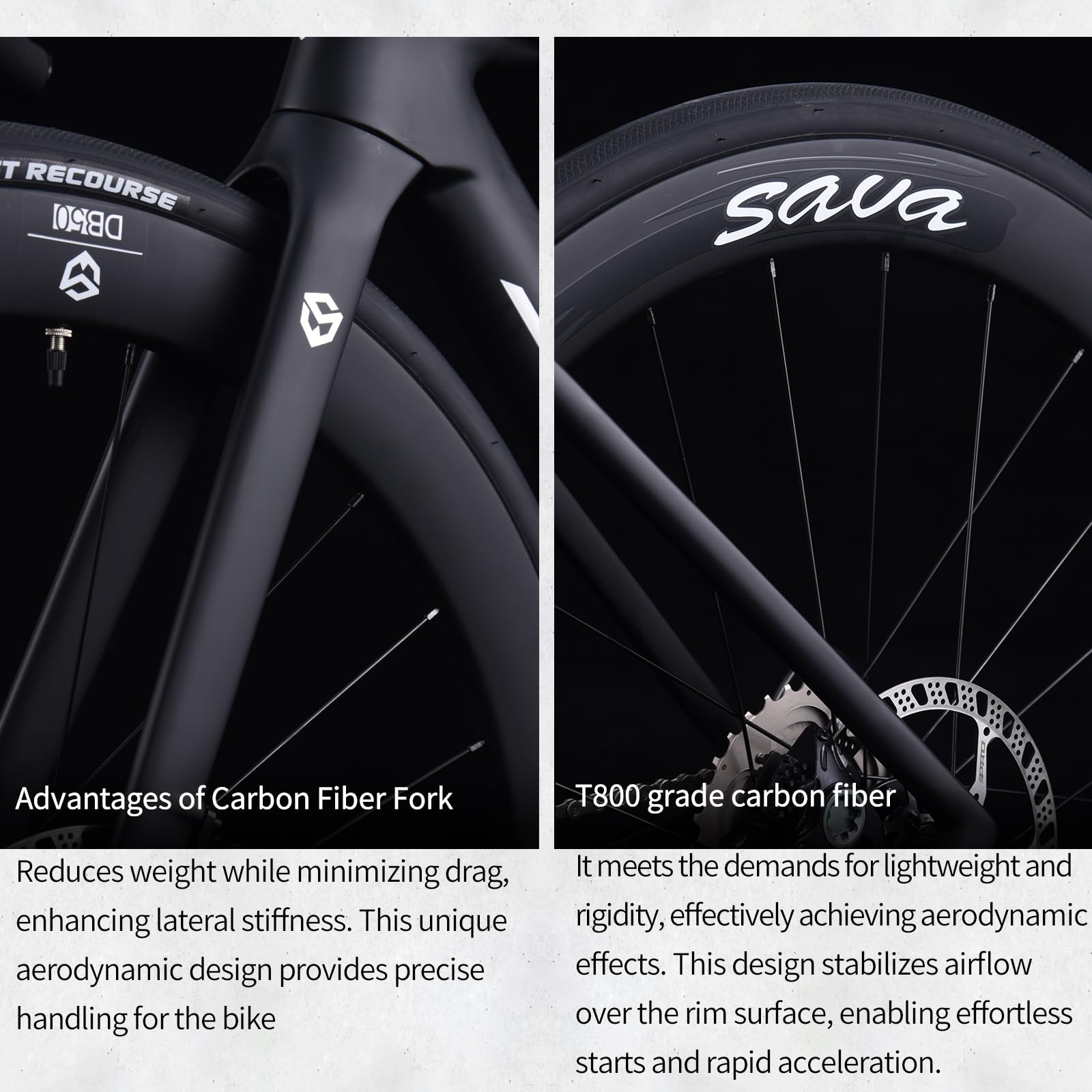 SAVADECK A7L Carbon Road Bike, T800 Carbon Fiber Frame 700C Racing Bicycle with Shimano 105 R7100 24 Speed Groupset and Hydraulic Disc Brake, Ultra-Light Carbon Bike for Man and Women(Black,47cm)