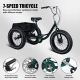 Smalibal [Fat Tires] 7-Speed Adult Tricycle 20 Inch - Stable 3 Wheel Bikes for Adults with Large Spacious Basket, Double Disc Brake, Picnic Shopping Tricycles for Seniors, Women, Men Black