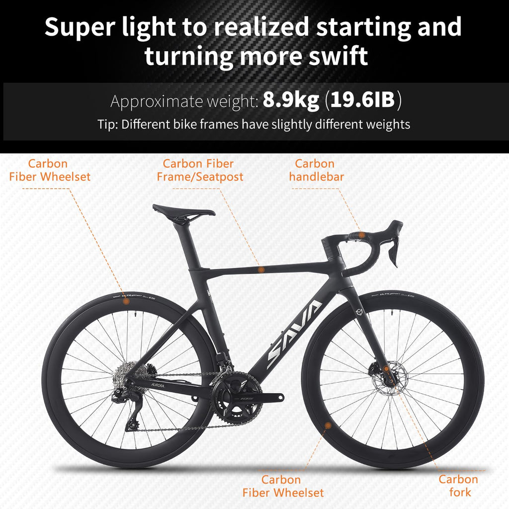 SAVADECK Carbon Road Bike, Lightweight 24-Speed Shifting Road Bicycle with Shimano 105 Di2 7170 Groupset, Carbon Frame with 700C Carbon Wheelset Disc Brake, Integrated Design Race Bikes for Adults