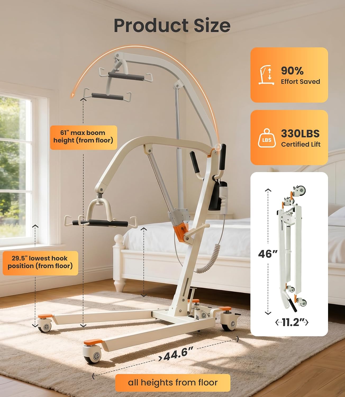 Vocic AY05 Electric Patient Lift Floor-to-Bed Transfer Aid Wireless Remote 330 lb Capacity New