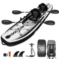 TIGERXBANG 12'8" Inflatable Tandem Kayak, Fishing & Touring, 2 Seats, Adjustable Paddle, Perfect for Family Adventures & Fishing, Includes Backpack & Repair Kit