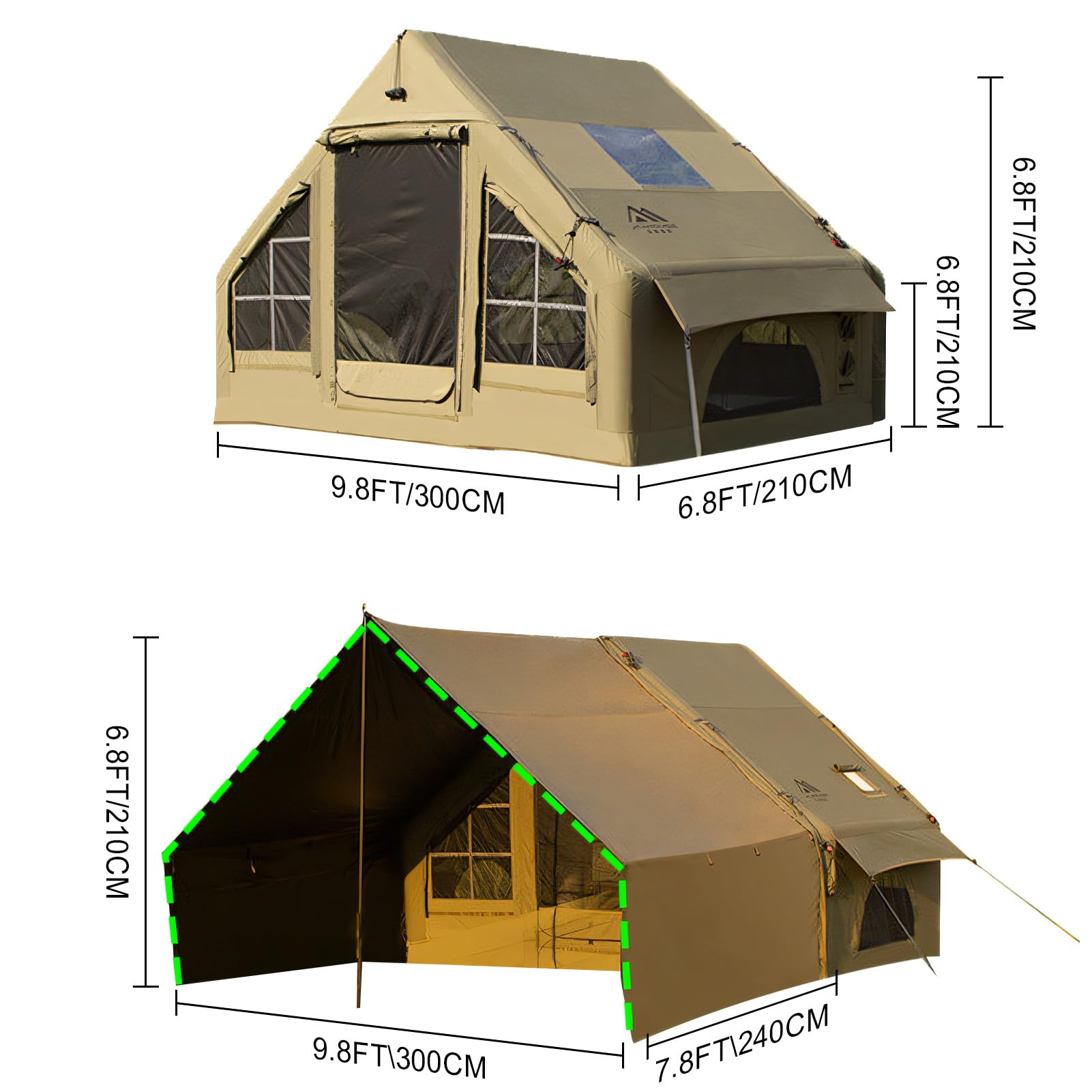 Inflatable Tent, Outdoor Easy Setup Inflatable Tents for Camping, Portable Blow Up Tent with Stove Jack, Cotton Canvas Material for Glamping, for 4 Season, 4/6/8/10 Person Use