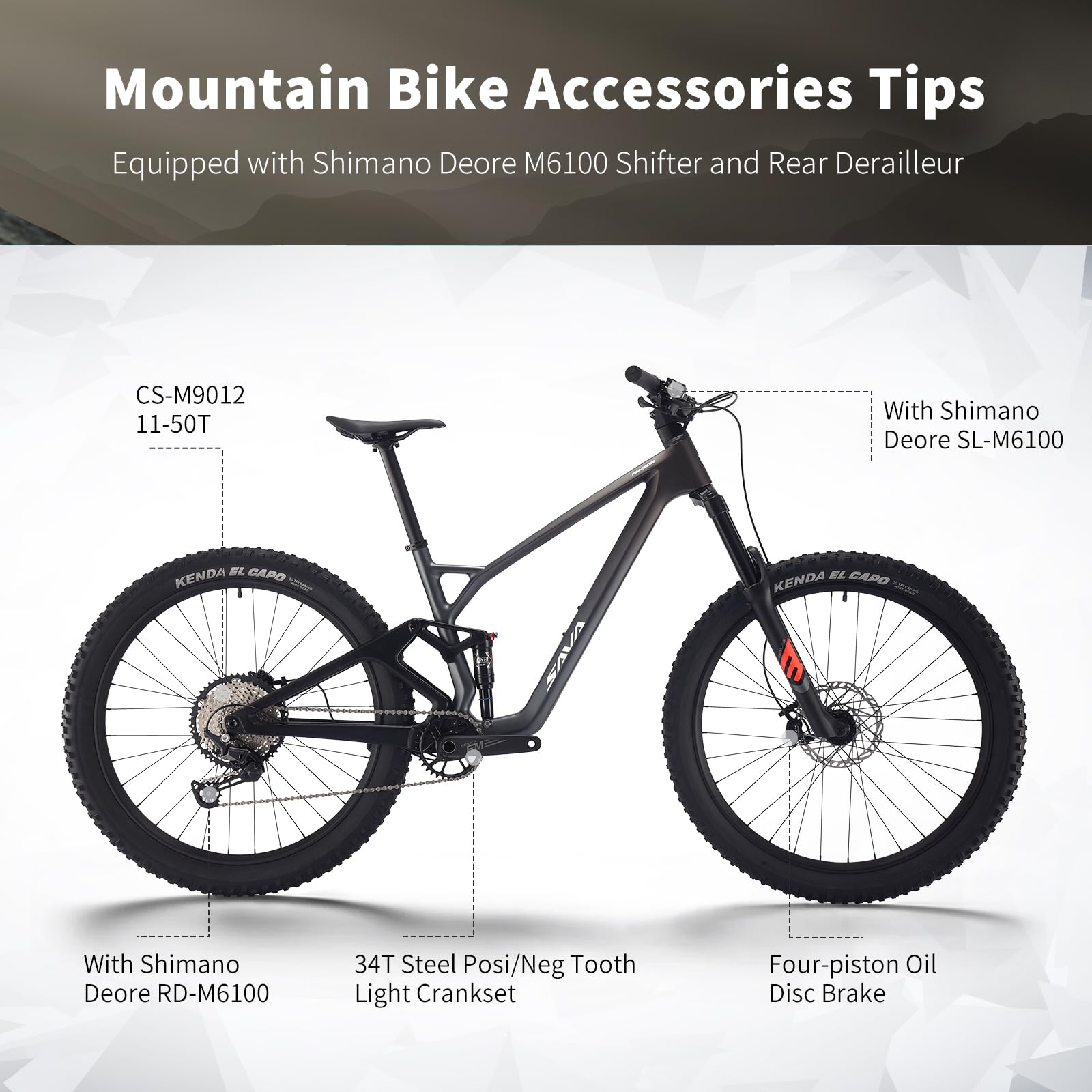 SAVADECK Carbon Fiber Soft Tail Mountain Bike All Terrain Suspension Off-Road Fox Front Fork and Adult Racing, Firepower Orange-M6100-12 Speed (Green, 29 * 19)