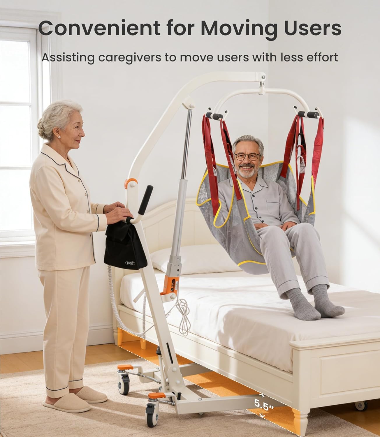 Vocic AY05 Electric Patient Lift Floor-to-Bed Transfer Aid Wireless Remote 330 lb Capacity New