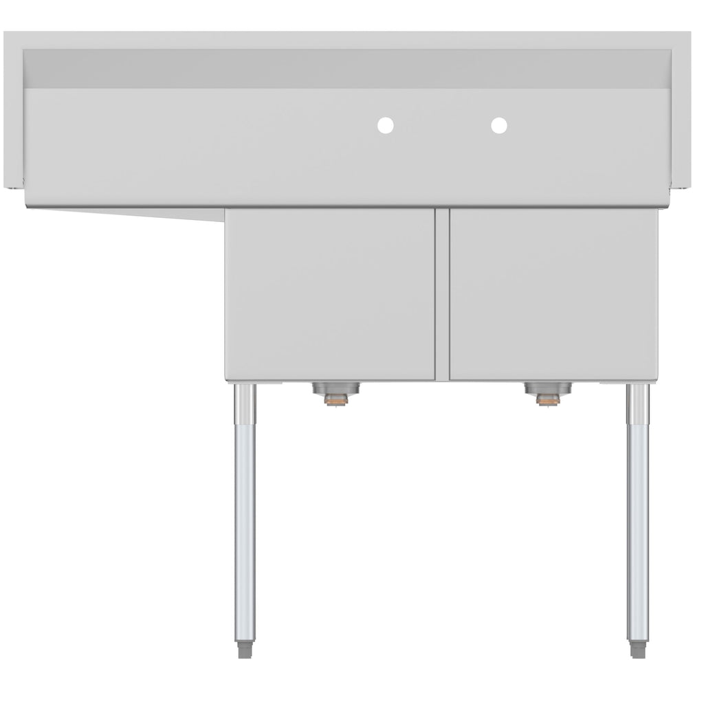 48 in. Two Compartment Stainless Steel Commercial Sink with Drainboard, Bowl Size 15"x 15"x 12"
