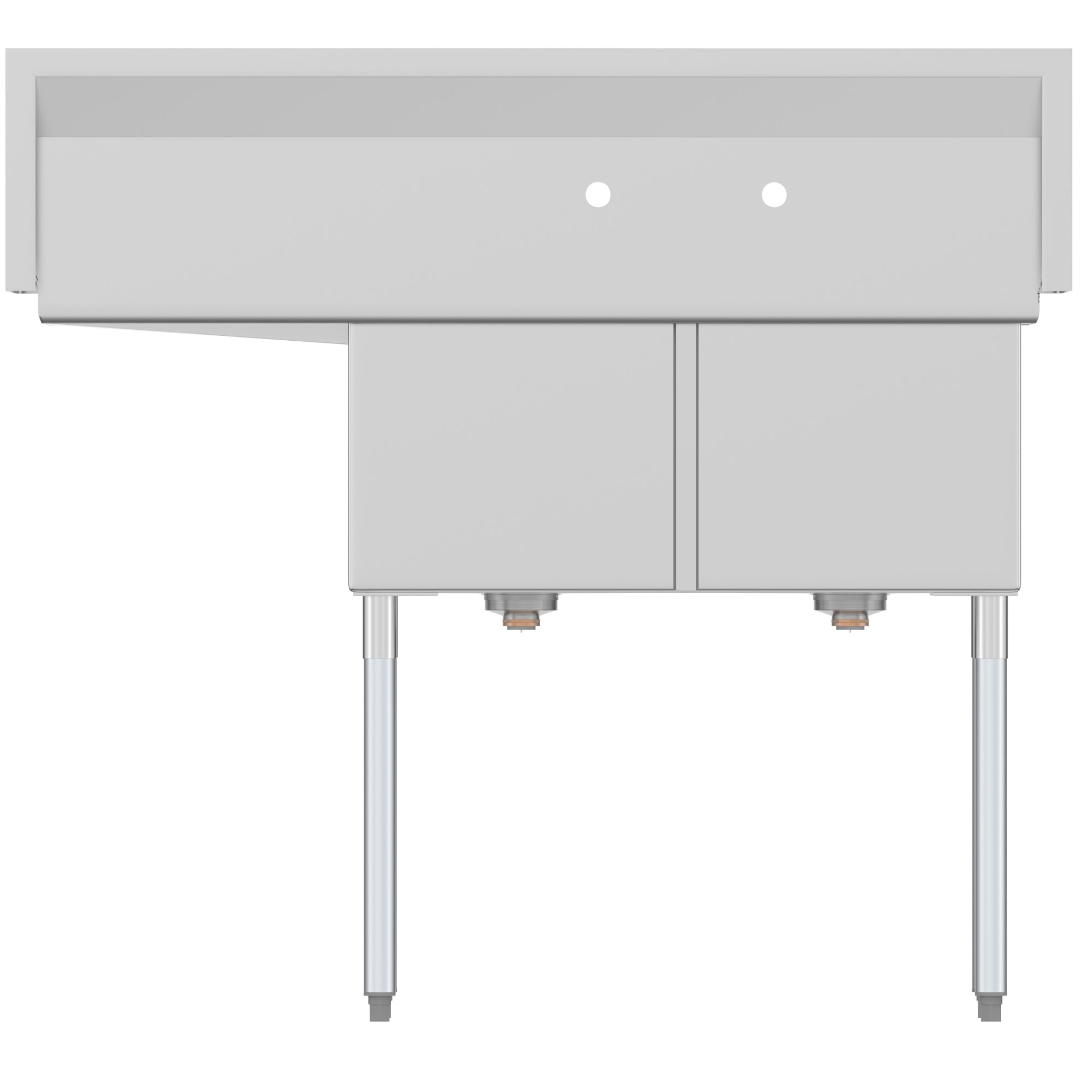 48 in. Two Compartment Stainless Steel Commercial Sink with Drainboard, Bowl Size 15"x 15"x 12"