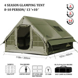13' x 10' Inflatable Camping Tent for 8-10 Person, 4 Season Blow Up Tents with Waterproof pad, Easy Set-Up Glamping Inflatable Hot Tent with Stove Jack for Camping Adult