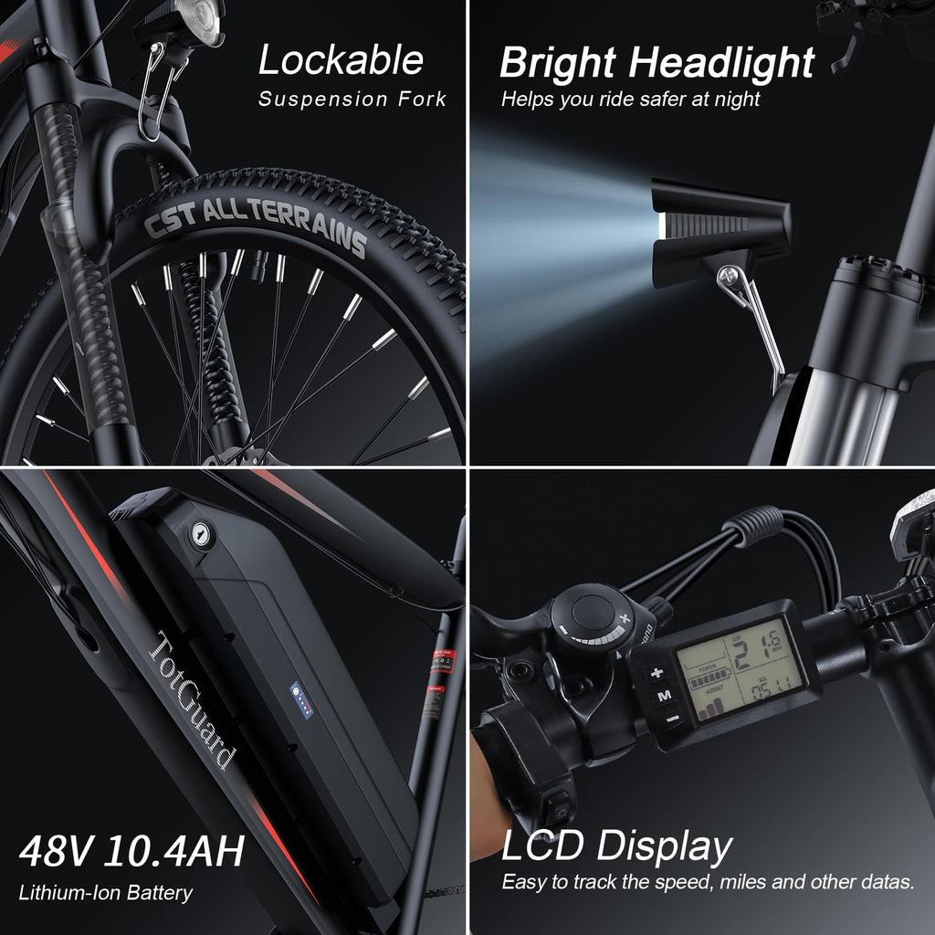 Wooken Electric Bike for Adults with 500W Motor, 27.5" Ebike with 48V 499WH Removable Battery, Up to 55 Miles Electric Mountain Bike, 19.8MPH Adults Electric Bicycle with LCD Display, 21 Speed