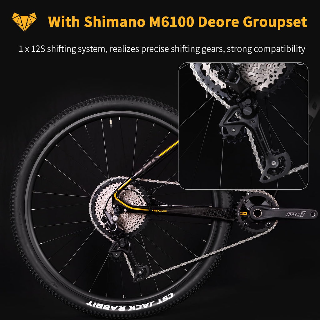 TRIFOX Carbon Fiber Mountain Bike with Shimano M6100 Deore Groupset 12-Speed,Carbon Fiber Frame,Hydraulic Fork 130mm Travel,29er Mountain Bike for Adult 17/19 inch (Obsidian Yellow, 29er * 17 inch)