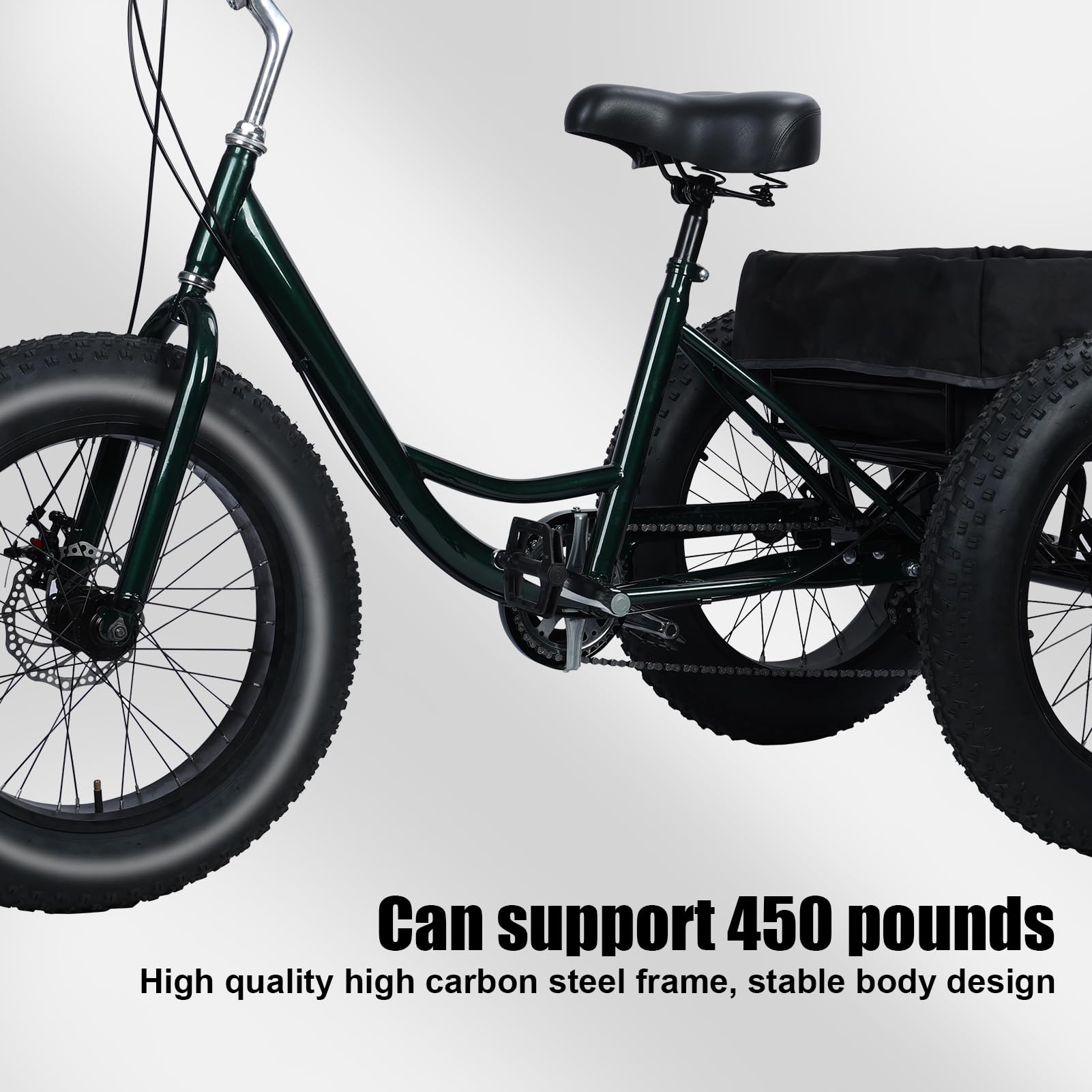 Maixhae Tricycle for Adults, Fat Tire 3 Wheel Bike with 7 Speeds, 450lbs Capacity, 20 Inch All-Terrain Trike, Dual Disc Brakes, Adjustable Seat & Large Rear Basket (Black)