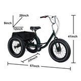 Adult Tricycle, 20 Inch Fat Tire Trike for Adults, 20" X 4" Tires, 7 Speeds, Loads 450lbs, Double Disc Brake, Anti-Slip Pedals, 3 Wheel Bikes for Adult, Large Shopping Basket for Commuting (BlackB)