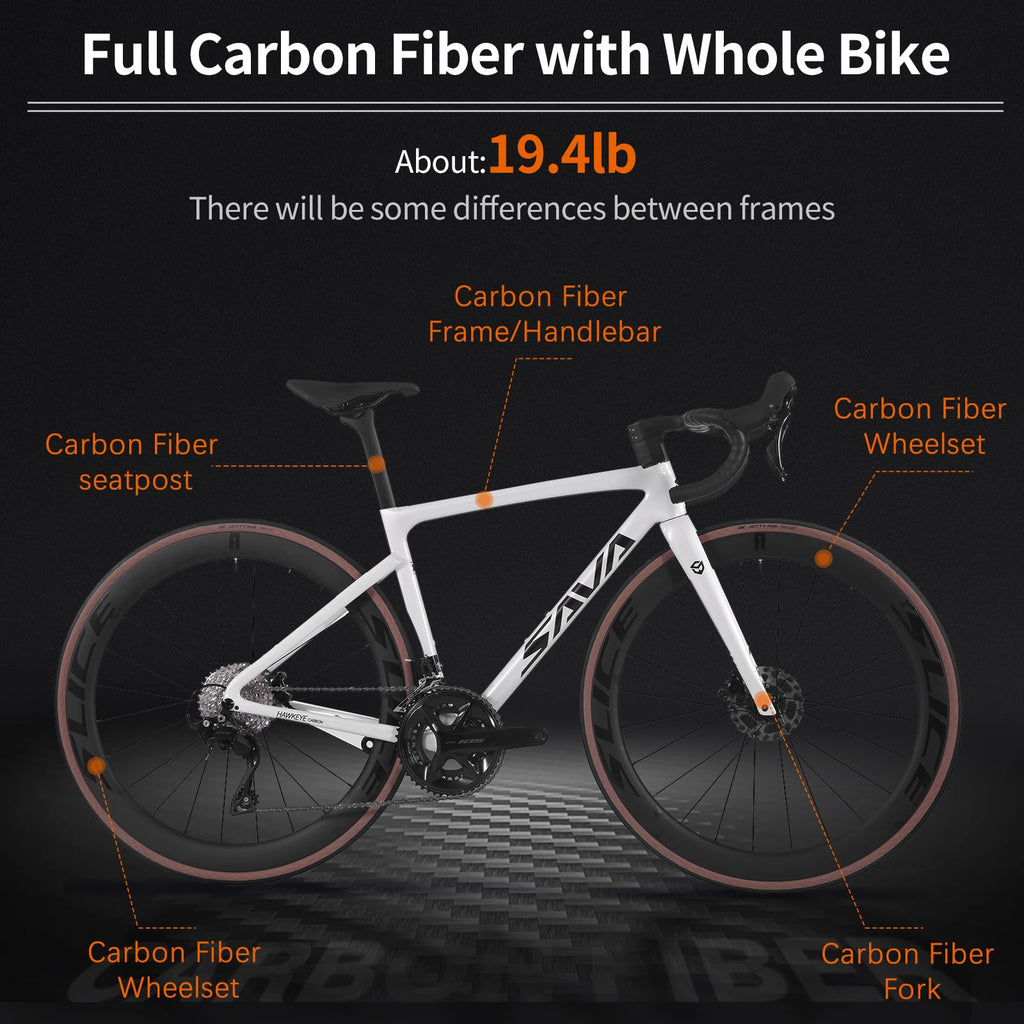 SAVADECK Carbon Road Bike,Lightweight Full Carbon Racing Bicycle with Shimano R7120 24S Shift Groupset and Hydraulic Oil Disc Brake Bike