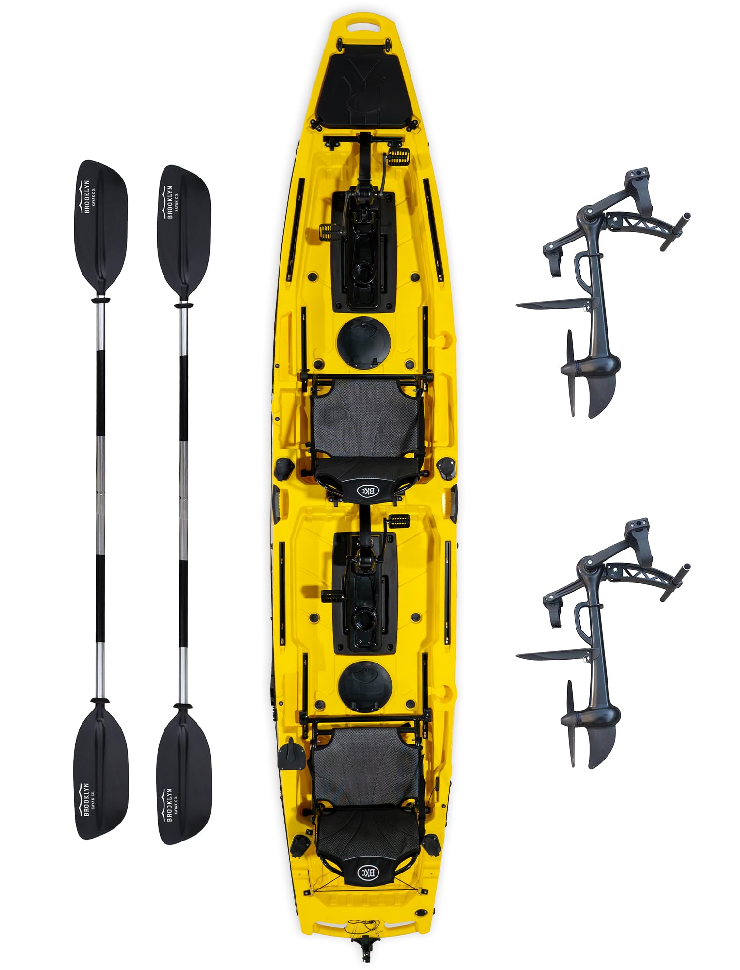 Upgraded Brooklyn 14.0 Tandem Pedal Kayak with Propeller Drive by BKC, 2-Person Sit-On-Top Fishing Kayak, Hand Rudder, Rod Holders, Large Storage, Stable 14ft Hull