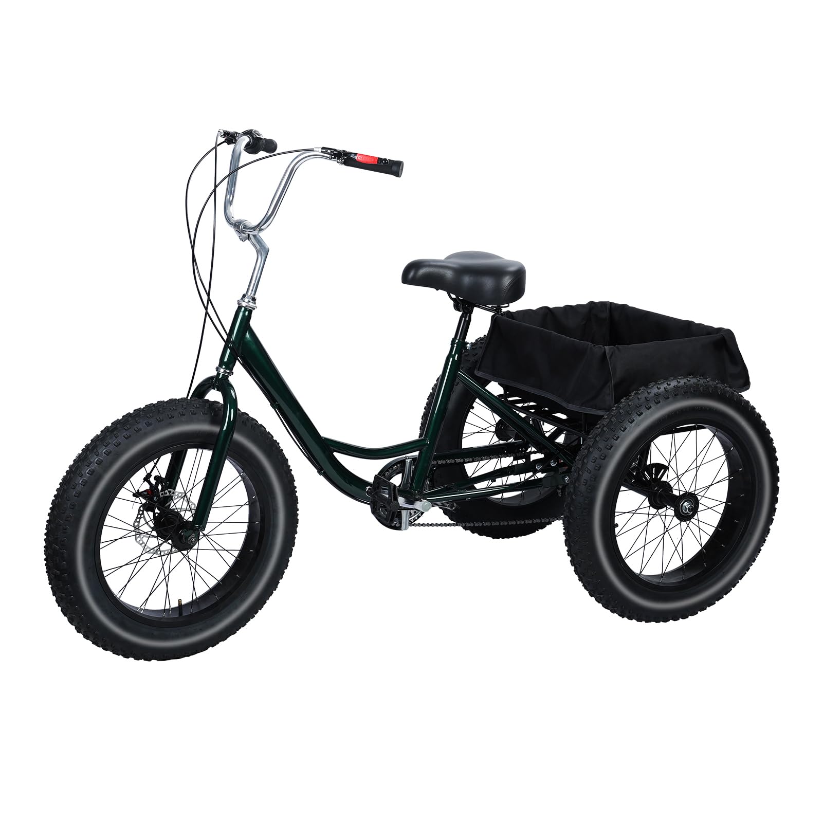 Snabcibs Adult Tricycle with 7-Speed Gear & 20" Fat Tires - Heavy Duty 450lbs Capacity 3 Wheel Bike for Adults/Seniors, Front/Rear Disc Brakes with Spacious Shopping Basket (Black)