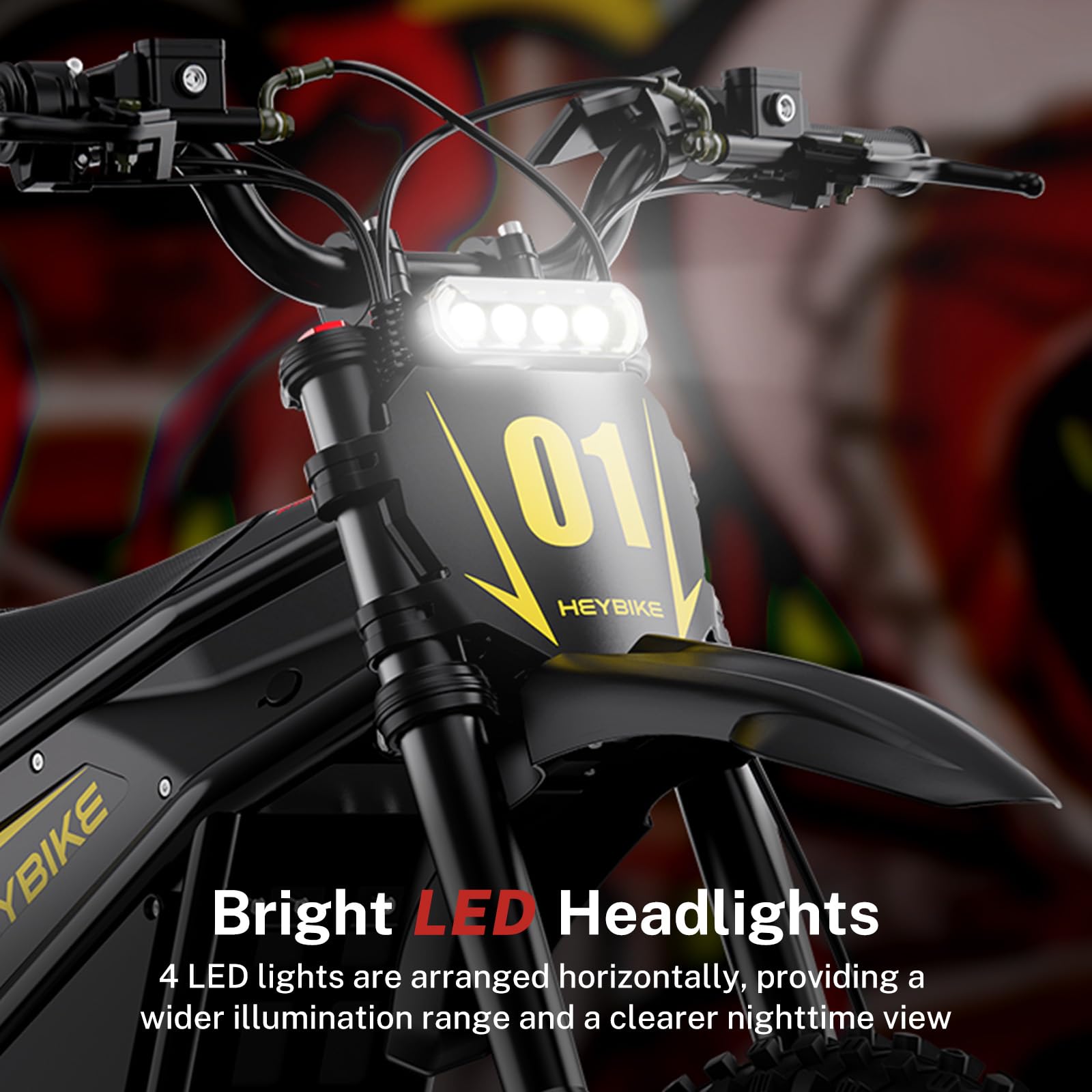 Heybike Villain Electric Dirt Bike, 4160W E Dirt Bike with 52V 26AH Battery, 14"/12" Fat Tire Electric Motorcycle for Teens, Max 45MPH Ebike with Reversing Function（Standard; Inky Black）