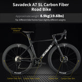 SAVADECK A7L Carbon Road Bike, T800 Carbon Fiber Frame 700C Racing Bicycle with Shimano 105 R7100 24 Speed Groupset and Hydraulic Disc Brake, Ultra-Light Carbon Bike for Man and Women(White,51cm)