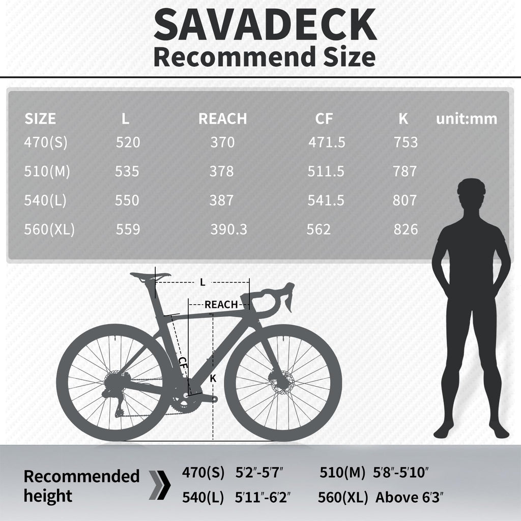 SAVADECK Carbon Disc Road Bike, Integrated Design Racing Bicycle Carbon Frame Carbon Fork with Shimano SORA R3000 Derailleur System 18 Speed Disc Brake Road Bike for Men or Women(Black,56cm)