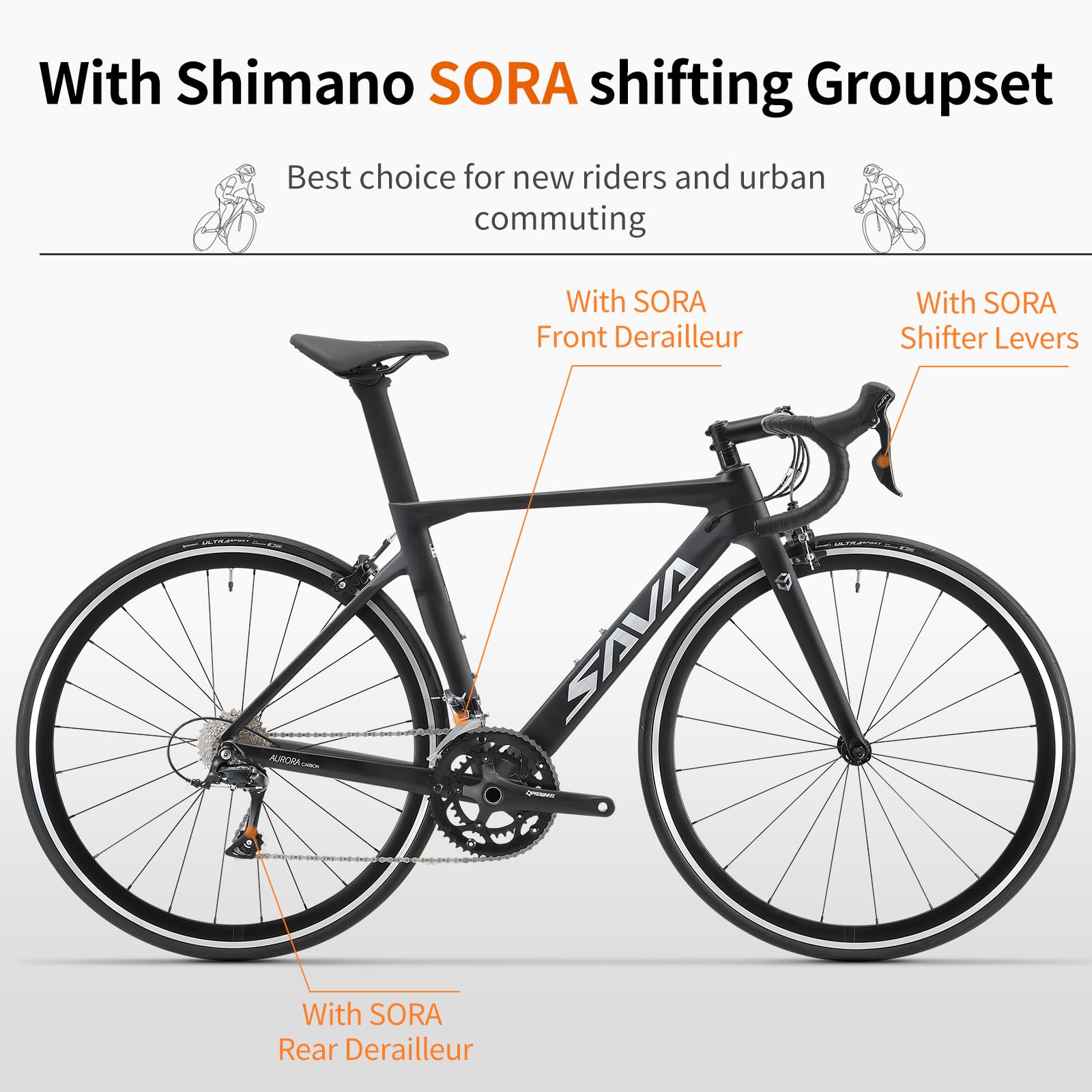SAVADECK Carbon Road Bike with Shimano SORA R3000 18 Speed Derailleur System,Racing Bicycle with Carbon Fiber Frame Carbon Fork and Double V Brake for Adult.(Black 56cm)