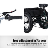 20 Inch Adult Tricycle 7 Speed, Fat Tire Trike Drift Tricycle with Double Disc Brake, High Carbon Steel 3 Wheel Bike for Seniors Adults 450 Lbs Capacity Shopping Basket Cruiser Bicycle (Black)