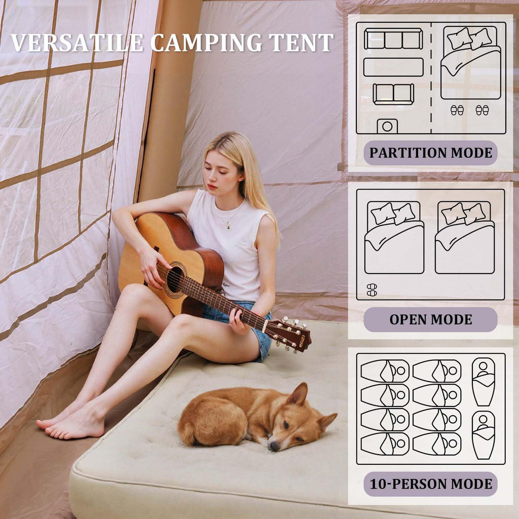 13'x10' Inflatable Camping Tents with Blackout Canopy, Large Inflatable Tent 10-12 Person, 4 Season Blow up Tents for Camping with Stove Jack, Waterproof Inflatable Hot Tent for Camping Outdoors