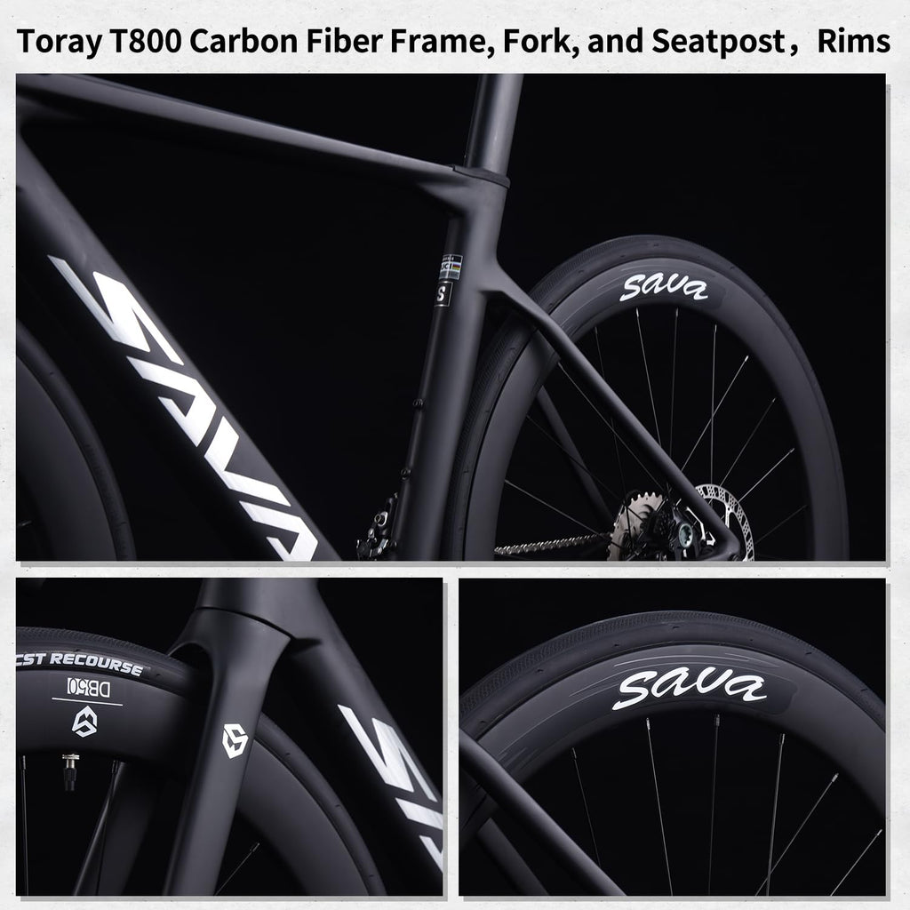 SAVADECK A7L Carbon Road Bike, T800 Carbon Fiber Frame 700C Racing Bicycle with Shimano 105 R7100 24 Speed Groupset and Hydraulic Disc Brake, Ultra-Light Carbon Bike for Man and Women(Grey,47cm)