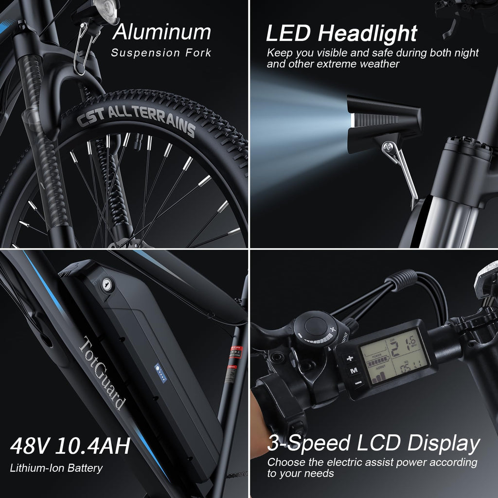 Wooken Electric Bike for Adults with 500W Motor, 27.5" Ebike with 48V 499WH Removable Battery, Up to 55Miles Electric Mountain Bike, 19.8MPH Adults Electric Bicycle with LCD Display, 21 Speed
