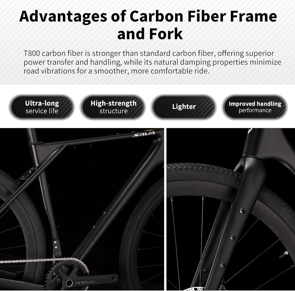 SAVADECK Carbon Gravel Bike - T800 Carbon Frame & Fork | Shimano U6000 11-Speed Groupset | Hydraulic Disc Brakes | 700CX40mm All-Terrain Tires | Men & Women Road/Off-Road Bicycle (53cm, Gold)