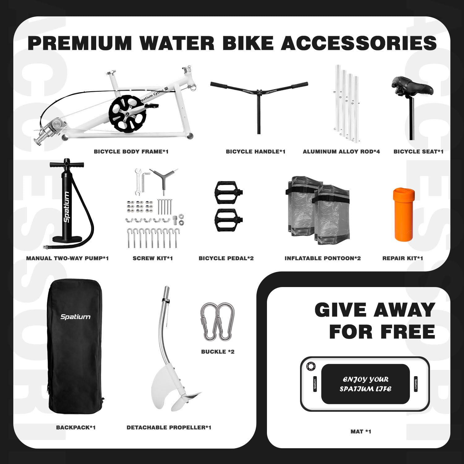 Spatium SUP Water Bike for The Lake/Pool/Sea Pedal Boat for One Person,Inflatable Water Bicycle 2.0 Model The Fun of Water and Fishing+Mat