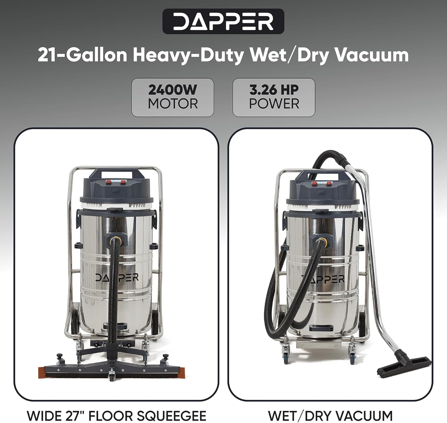 Dapper Supply Wet/Dry Vacuum Heavy Duty 21 Gal. 222 CFM 120V with Attachments New
