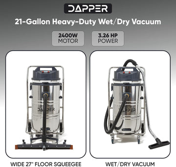 Dapper Supply Wet/Dry Vacuum Heavy Duty 21 Gal. 222 CFM 120V with Attachments New