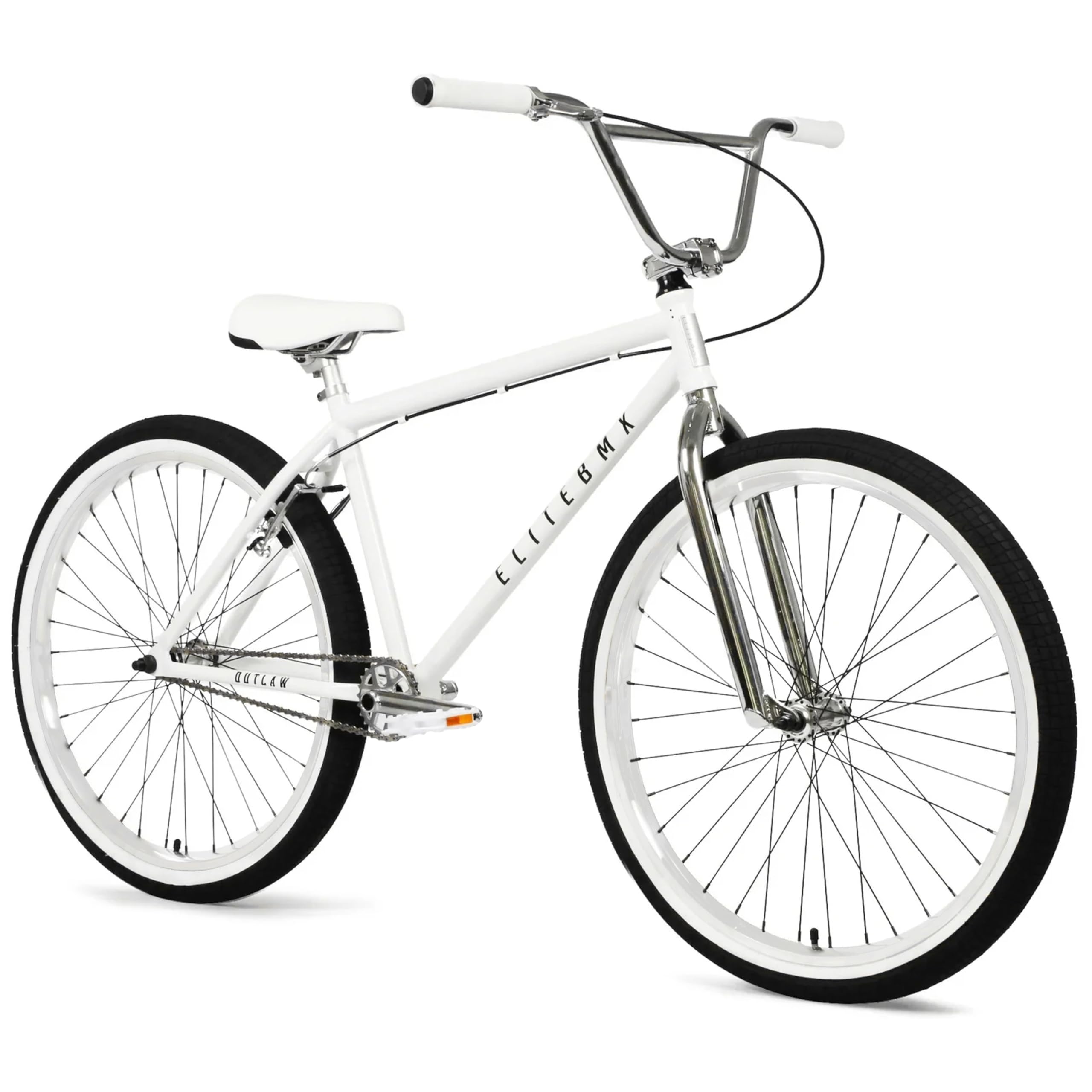 Elite BMX Bicycle 18", 20" & 26" BMX Bikes - Freestyle BMX Bike All Models Come with 3 Piece BMX Crankset (26" Outlaw, White Chrome)