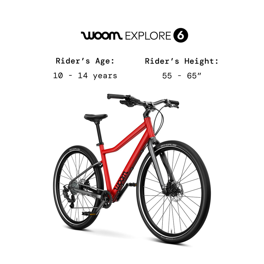 woom Explore 6 Bicycle for Kids & Teens 10 to 14 Years Old, 26-Inch Lightweight 8-Gear Road & Mountain Bike for Boys & Girls - Red