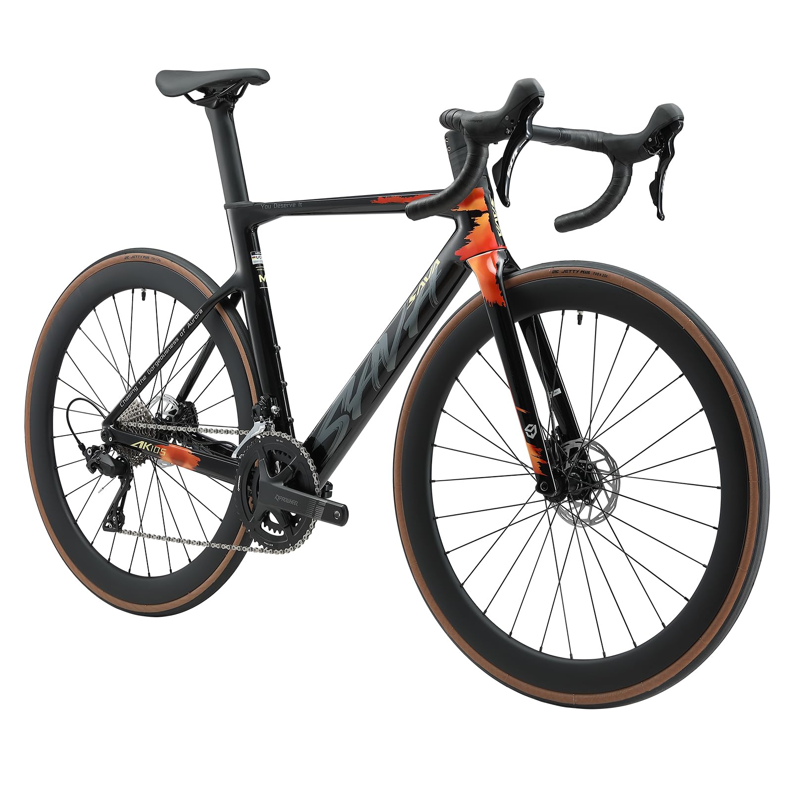 SAVADECK Carbon Fiber Road Bike, Hydraulic Oil Disc Bike with Carbon Fiber Frame and Wheelset, Lightweight Full Carbon Racing Bicycle with Shimano R7120 24S Shift Set for Adults(Twilight-Orange,47cm)