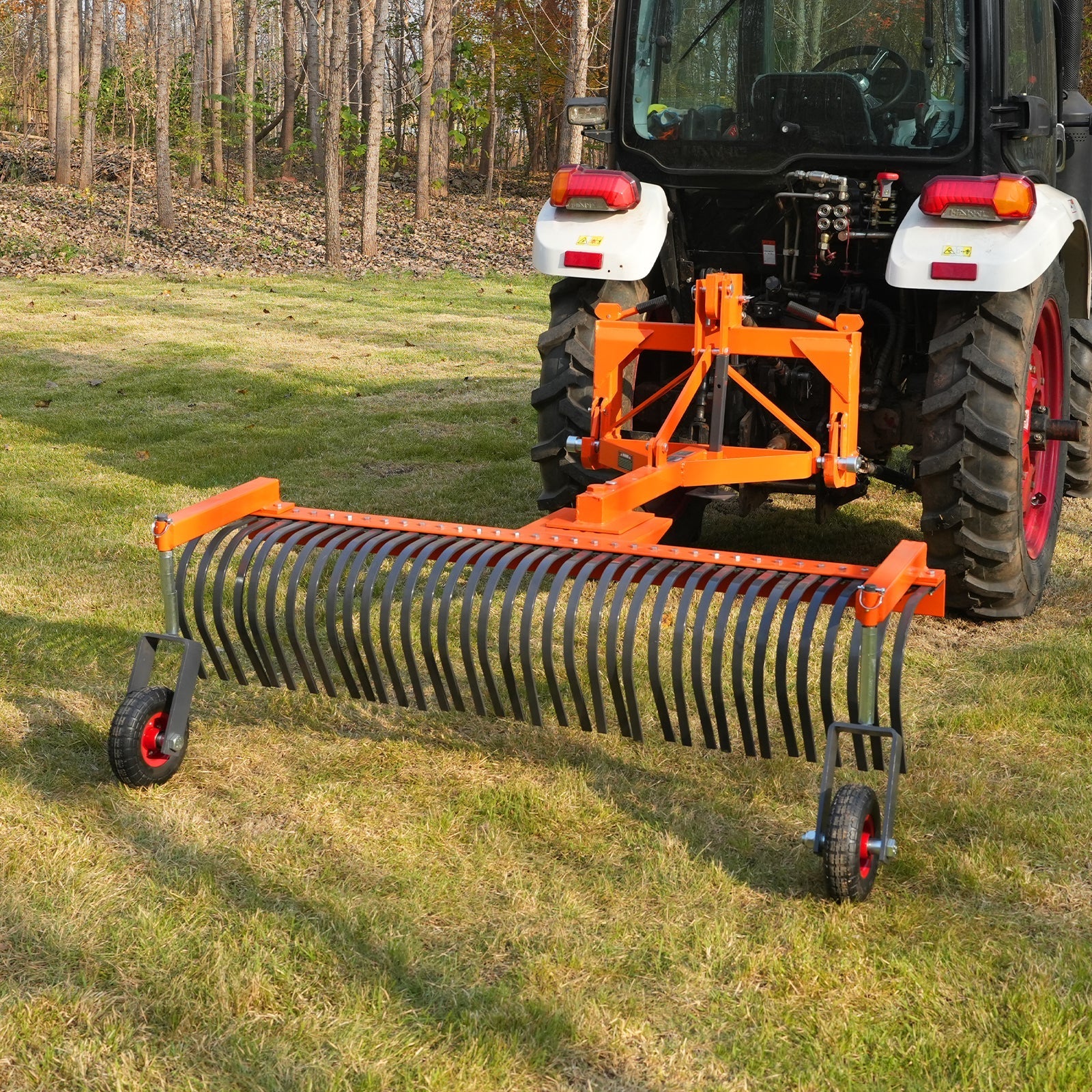 MechMaxx LR72W Landscape Rake 72" Bolt-On Wheels 36 Tines 3 Point Hitch Tractor Attachment New